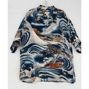 Citron Santa Monica Mens Blue Sea Dragon Graphic Short Sleeve Button Shirt Sz M